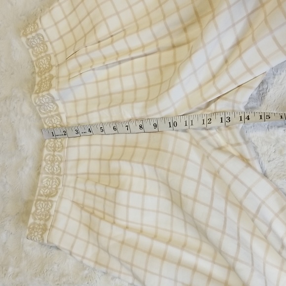 Anthropologie Elevenses Pants Womens Size 10 Wide Leg Cream Plaid Linen - Picture 10 of 14